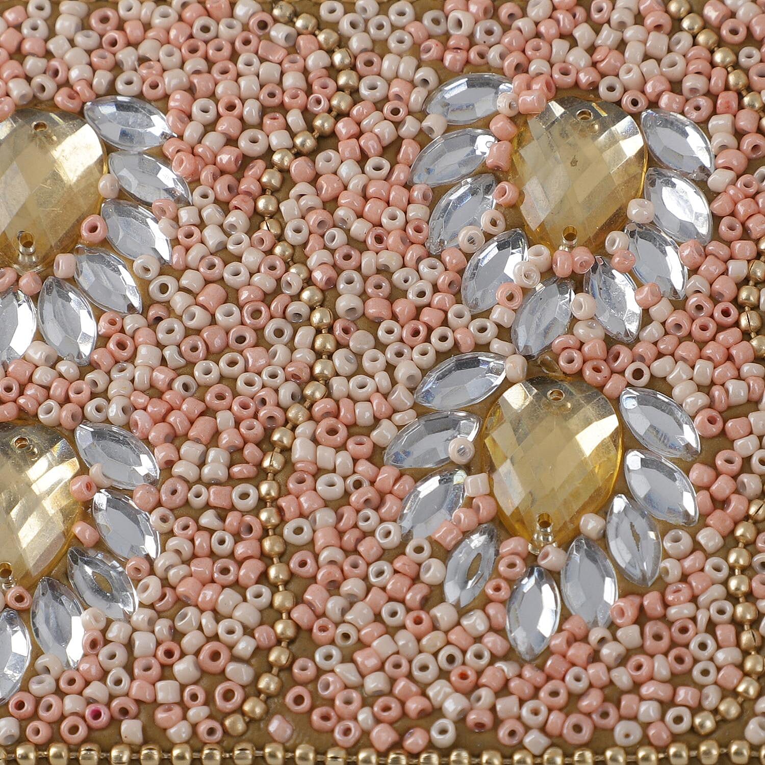 3 Piece Set - Beads Decorative Diary (Size 13 Cm), Keychain (Size 5x4 Cm) and Pen - Peach Colour