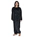 Faux Fur Long Sleeves Sleepwear Set - Black