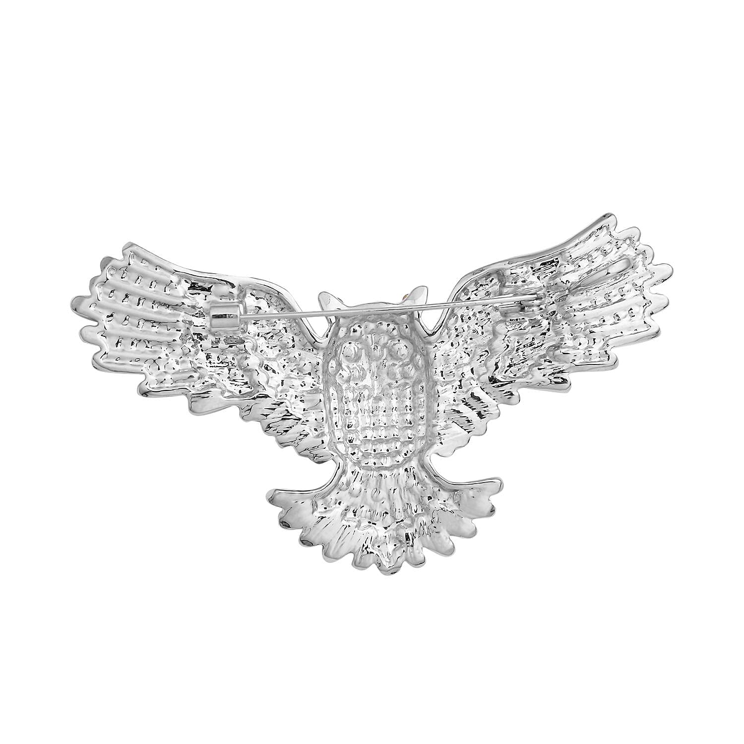 Doorbuster - Simulated AB White Crystal and Black Austrian Crystal Owl Brooch or Pendant in Silver Tone