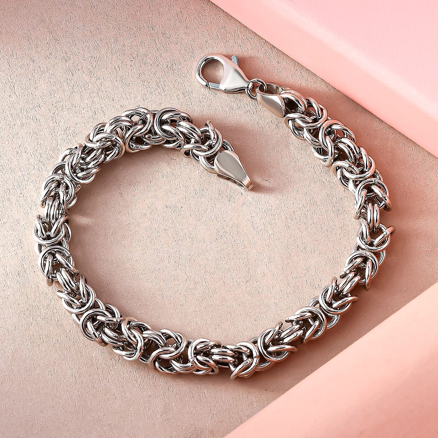 Platinum Overlay Sterling Silver Byzantine Bracelet With Lobster Clasp (Size - 7.5), Silver Wt. 11.76 Gms