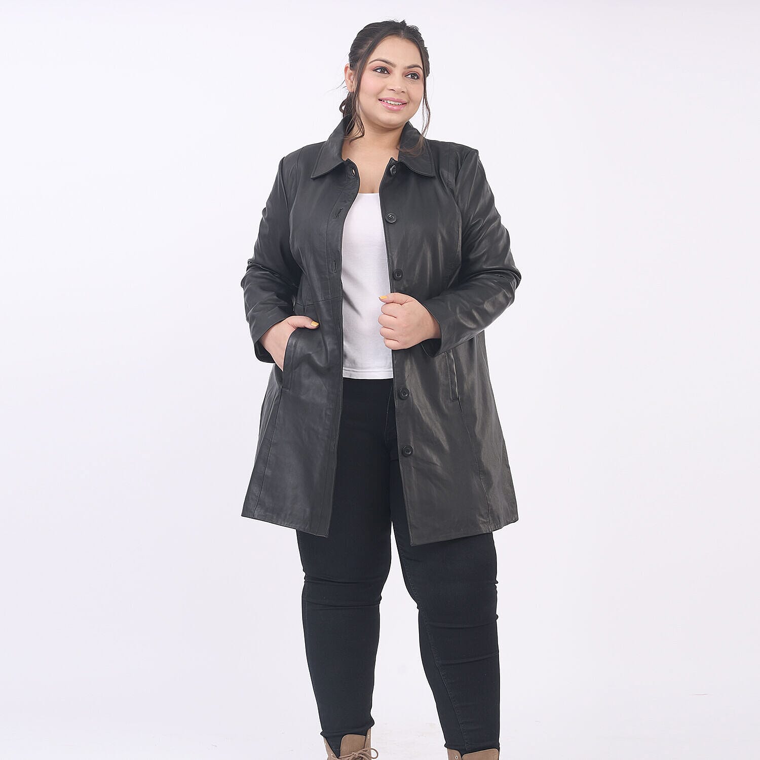 La Marey Genuine Leather Long Coat - Black