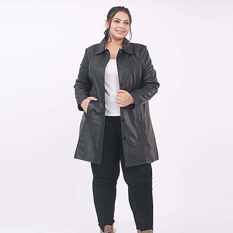 La Marey 100% Genuine Leather Long Coat (Size 10) - Black