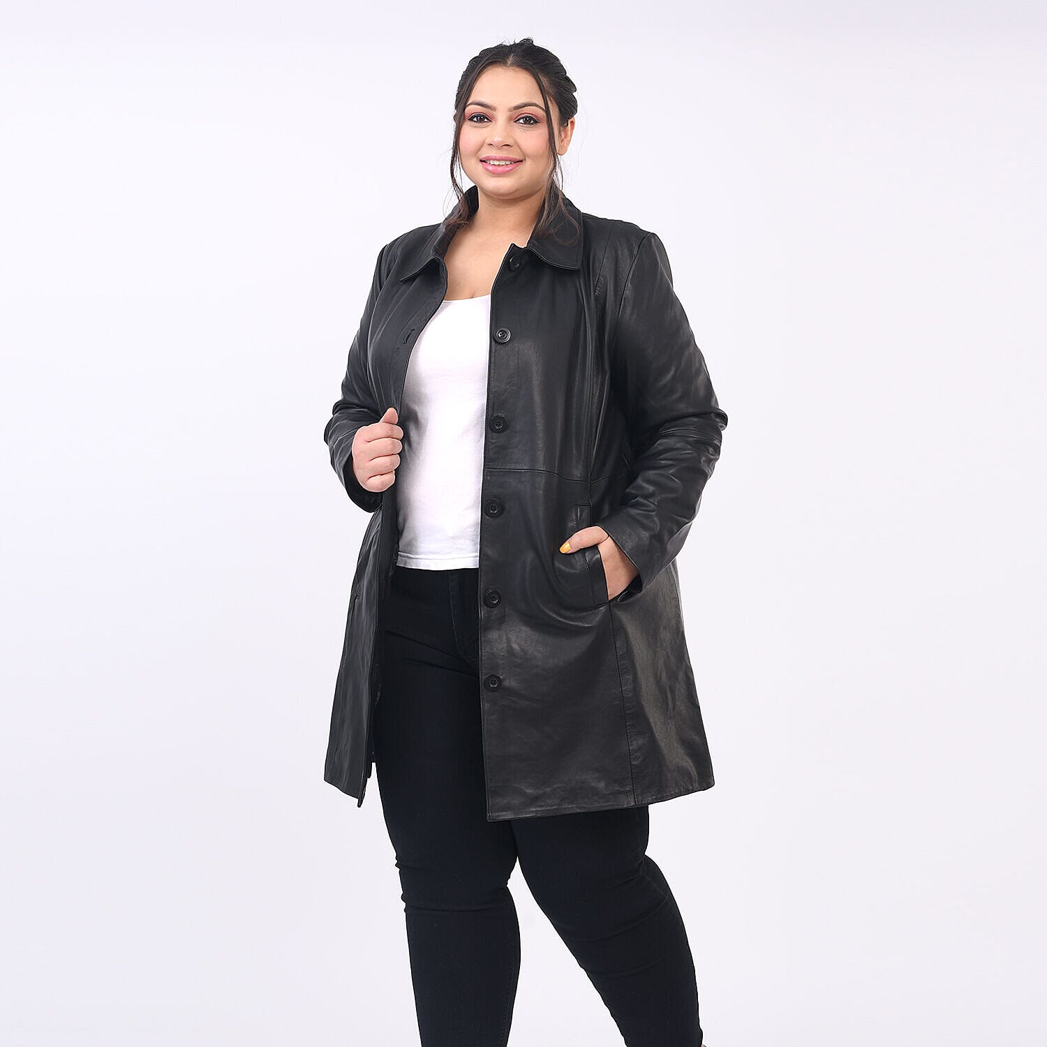 La Marey Genuine Leather Long Coat - Black
