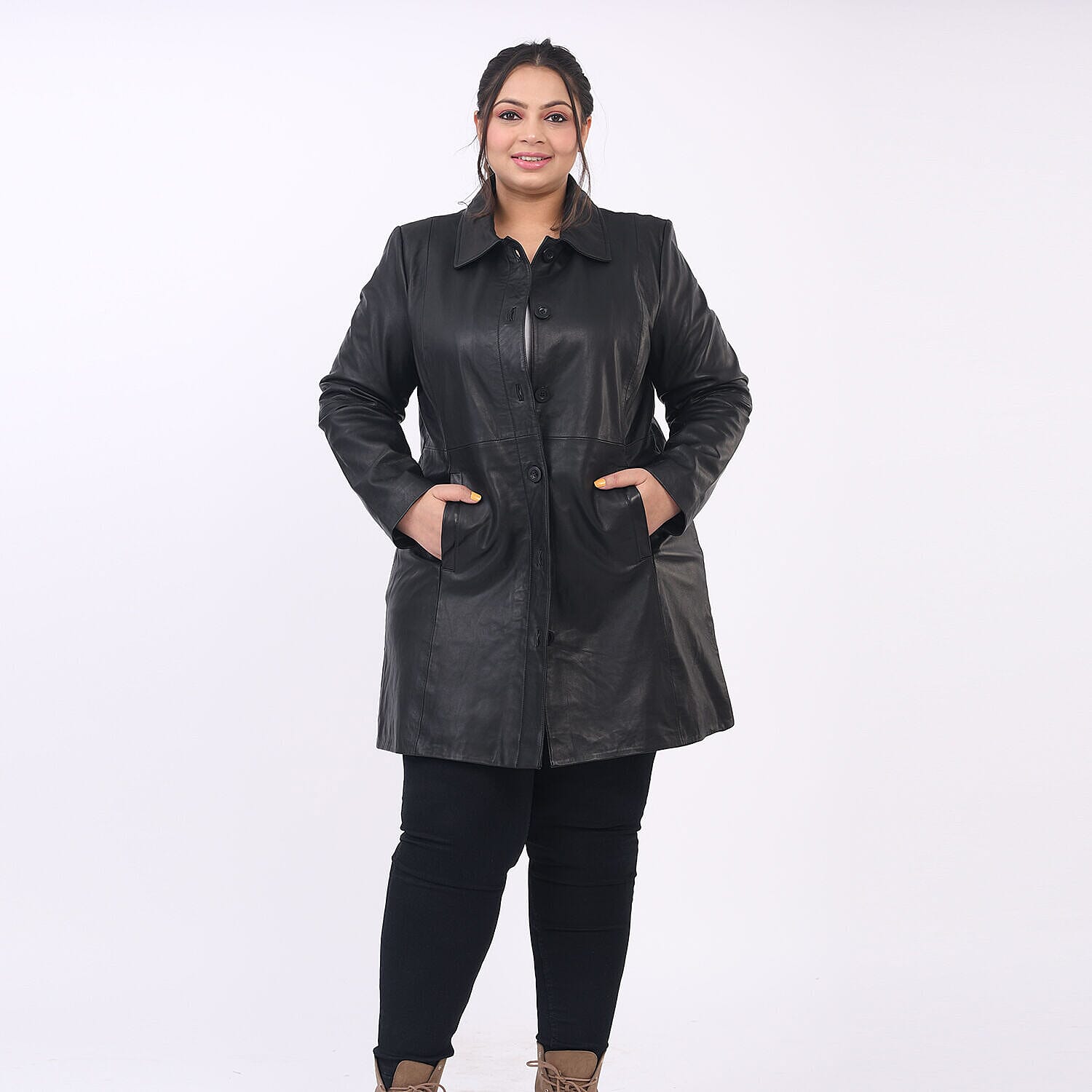 La Marey Genuine Leather Long Coat - Black