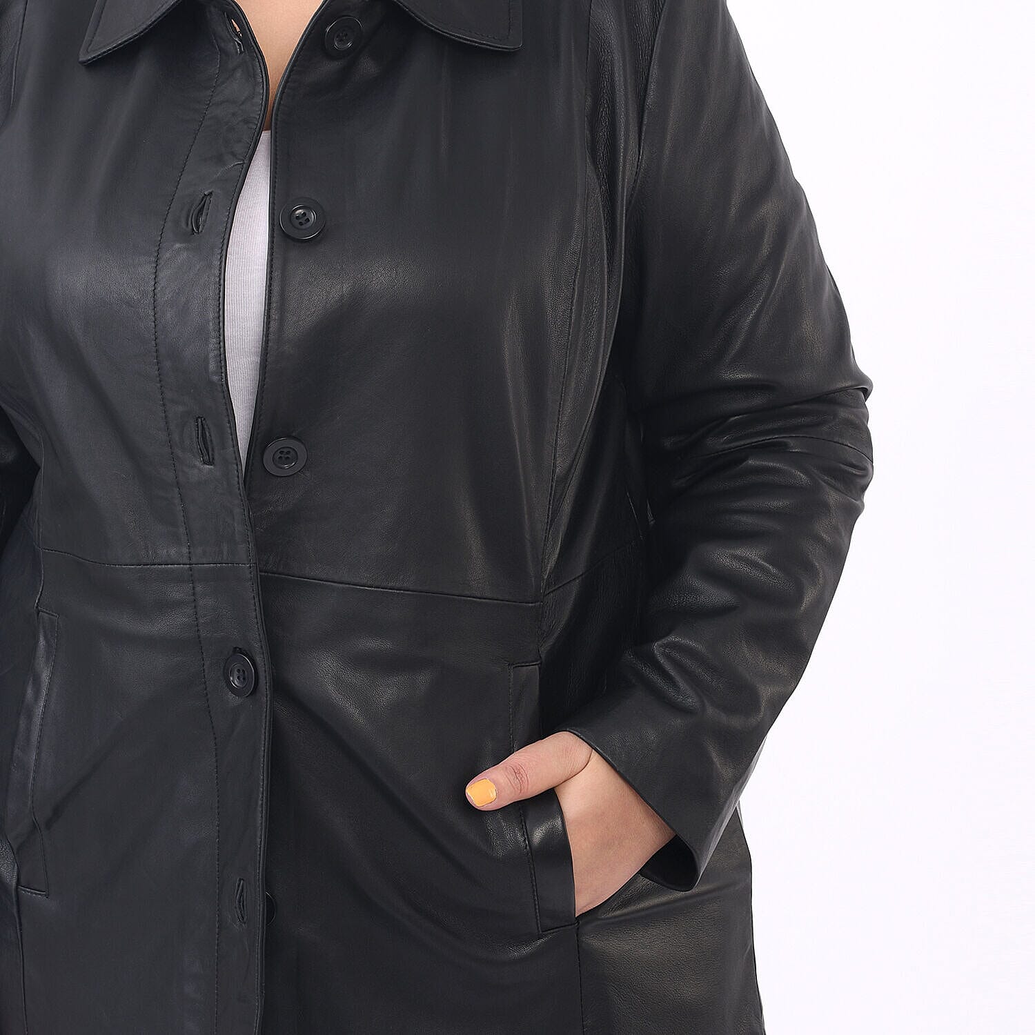 La Marey Genuine Leather Long Coat - Black