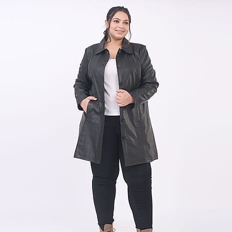 La Marey 100% Genuine Leather Long Coat (Size 12) - Black