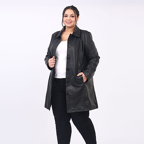 La Marey 100% Genuine Leather Long Coat (Size 12) - Black