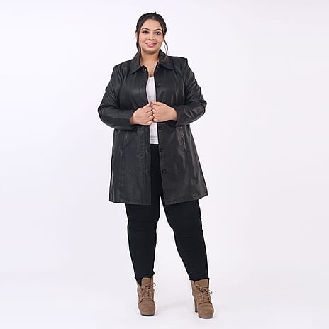 La Marey 100% Genuine Leather Long Coat (Size 12) - Black