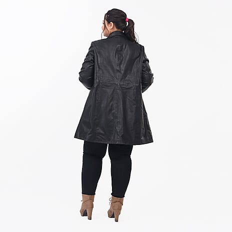La Marey 100% Genuine Leather Long Coat (Size 16) - Black