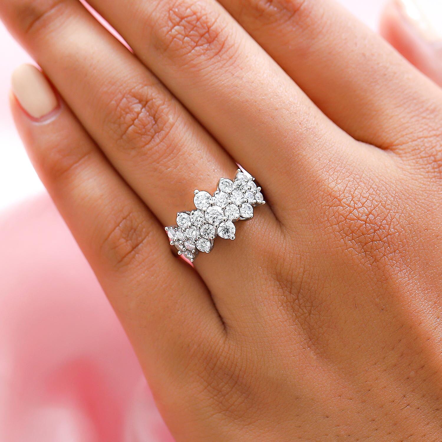 Moissanite Ring in Platinum Overlay Sterling Silver