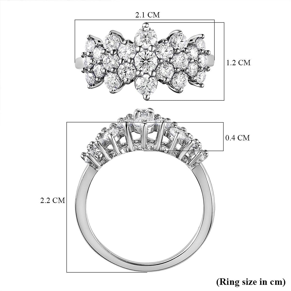 Moissanite Ring in Platinum Overlay Sterling Silver