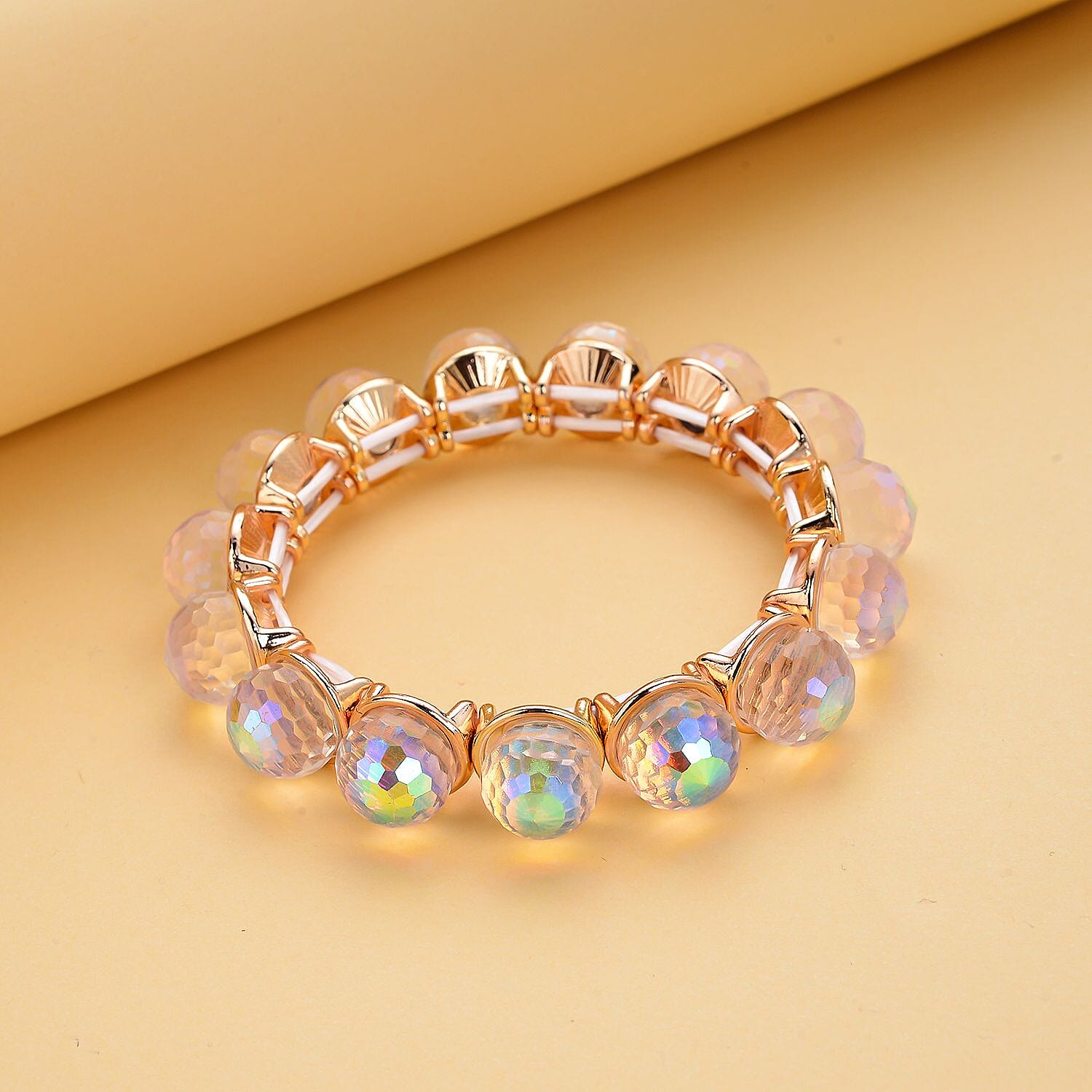 Simulated AB Crystal Ball Bracelet (Size - 6.25 Stretchable)