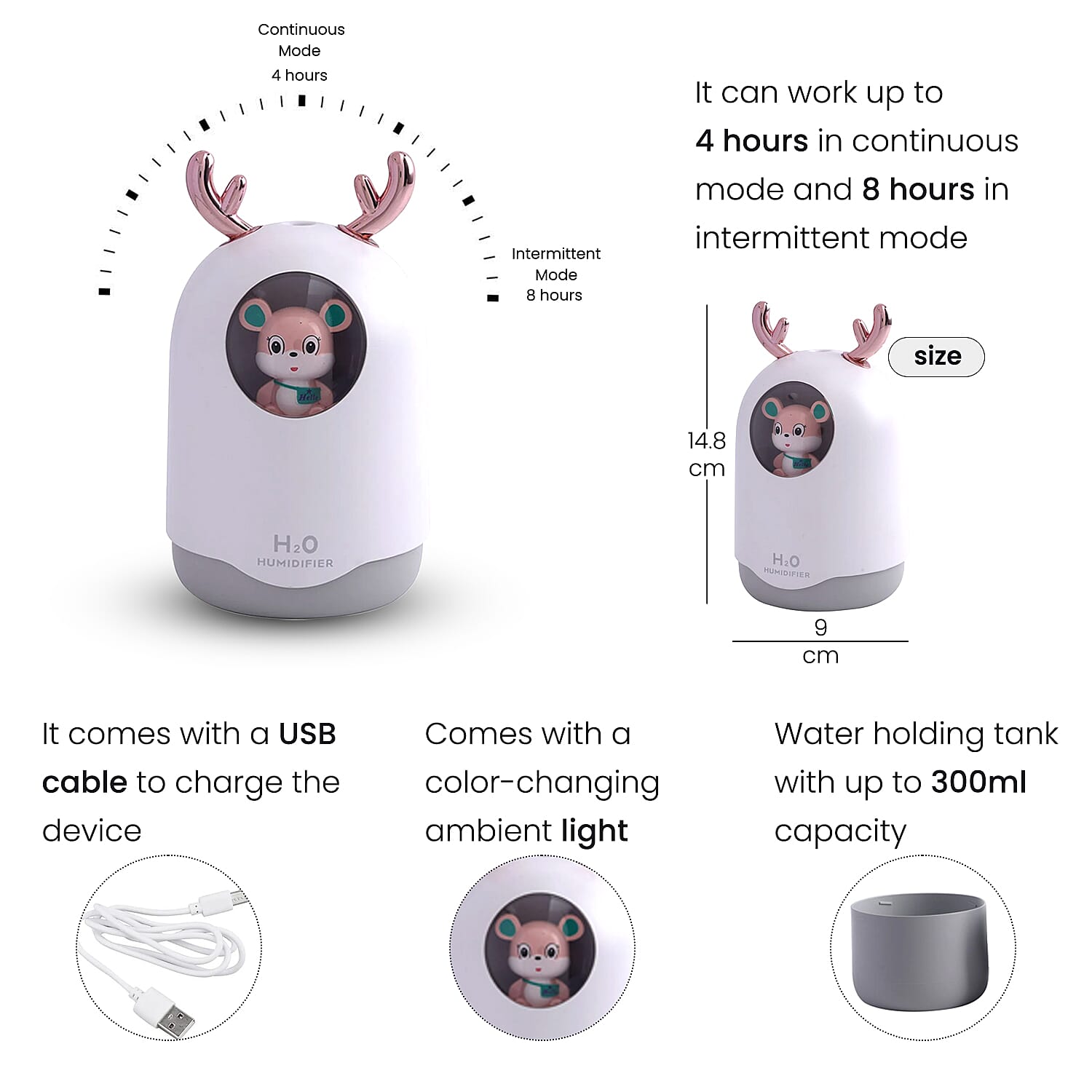 USB Mini Bear Humidifier (Size 14x9x6 Cm) - White