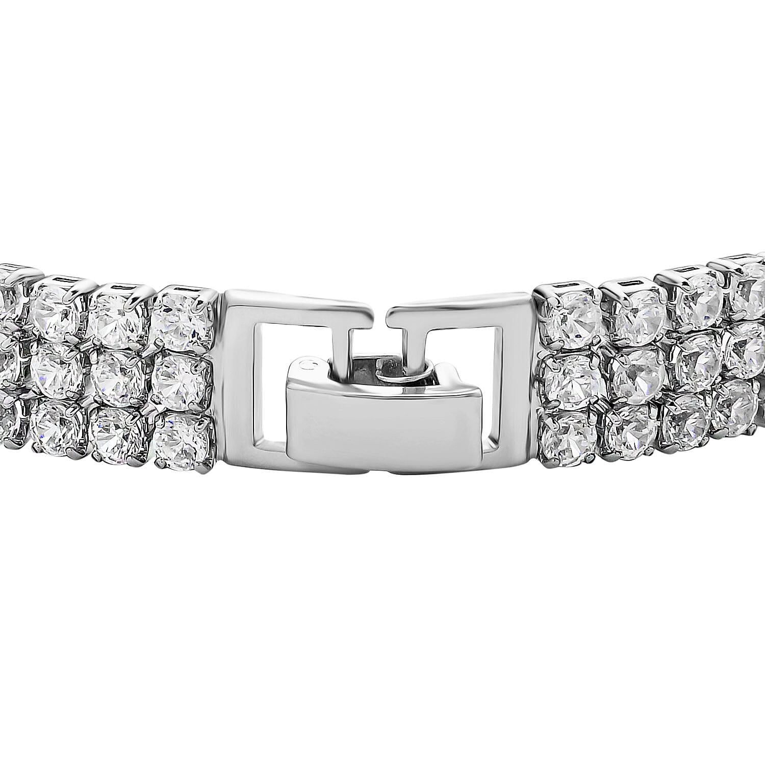 White Crystal Bracelet (Size - 7.5) In Silver Tone