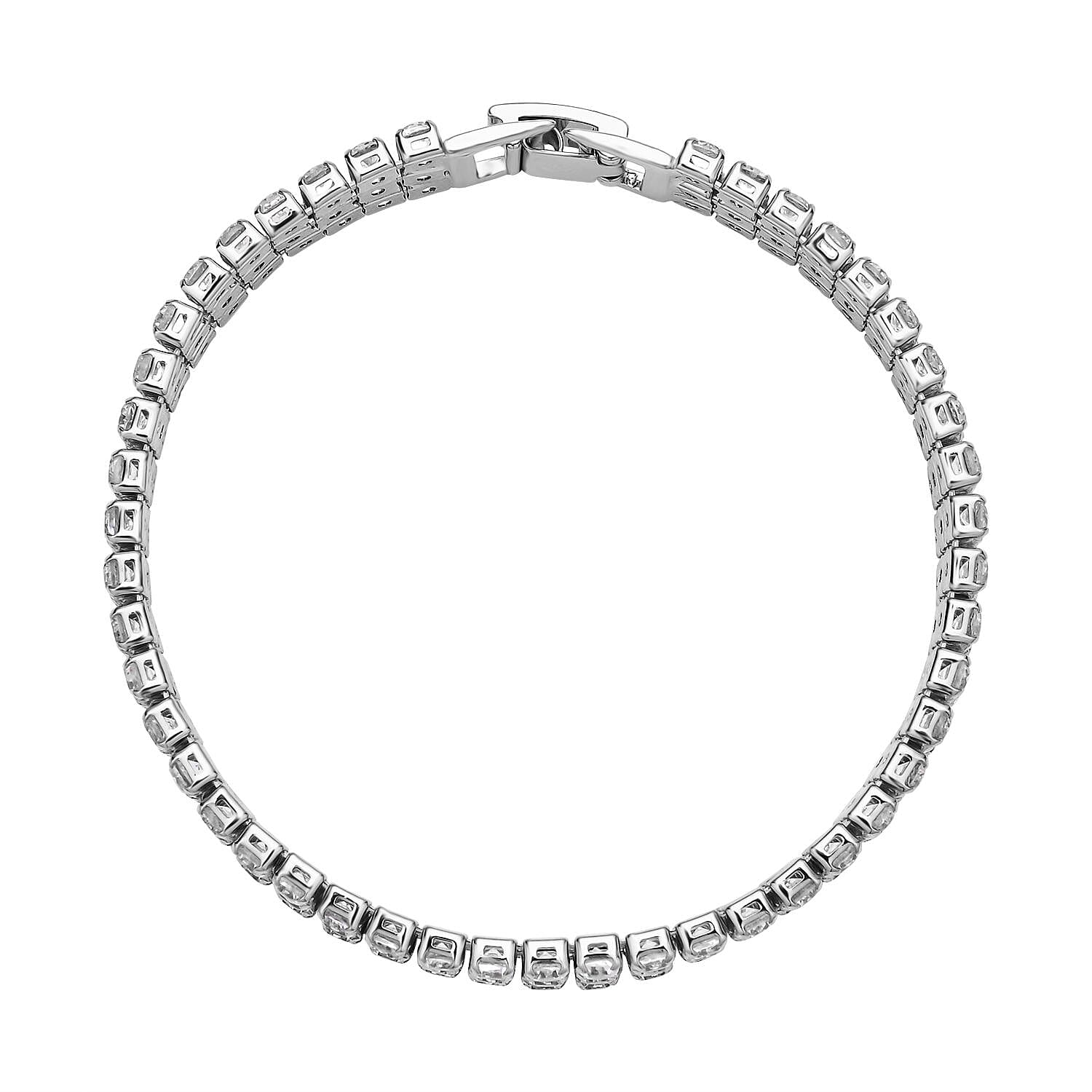 White Crystal Bracelet (Size - 7.5) In Silver Tone