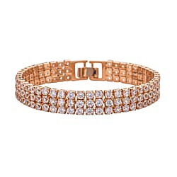 White Crystal Bracelet (Size - 7.5) In Rose Gold Tone