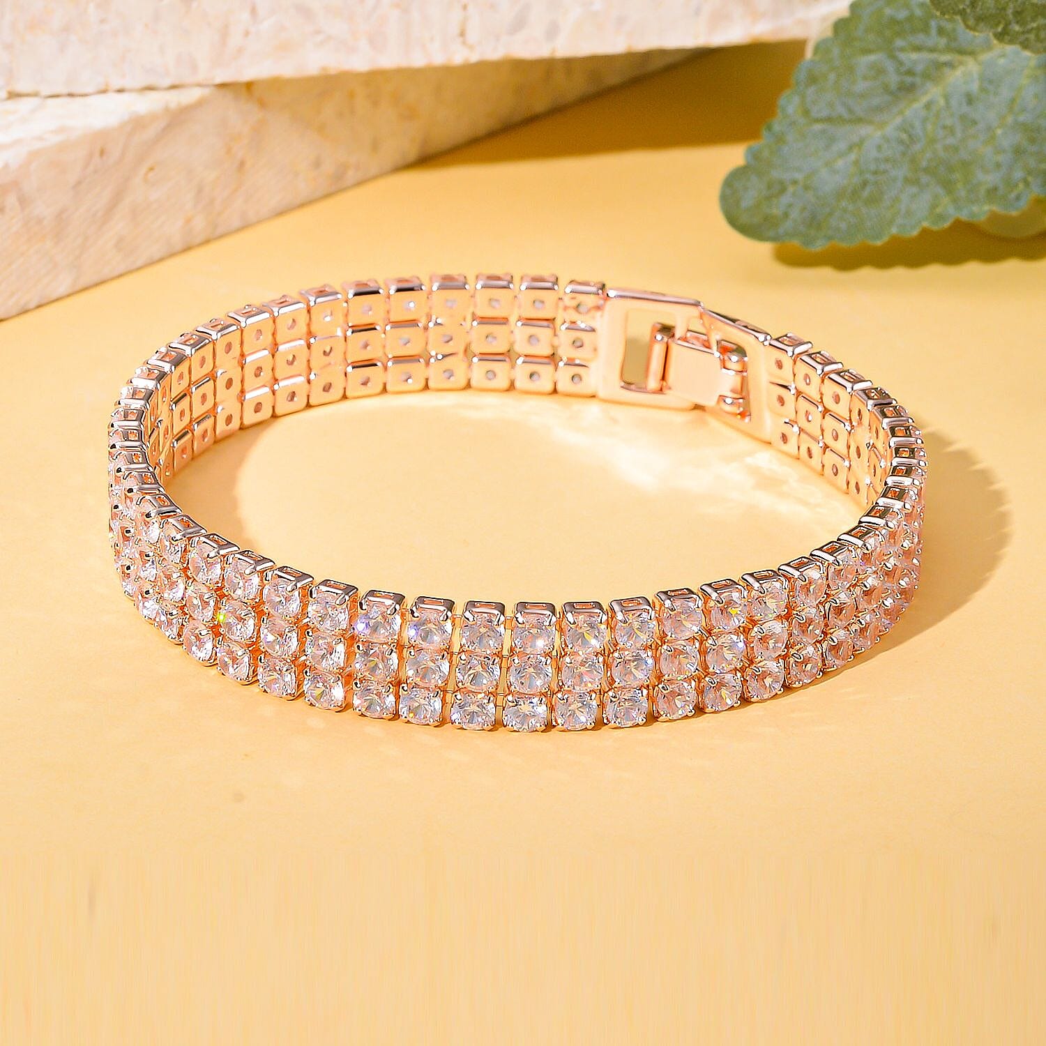 White Austrian Crystal Bracelet (Size - 7.5) in Rose Gold Tone