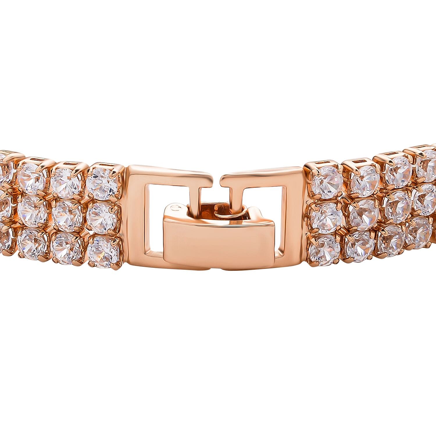 White Austrian Crystal Bracelet (Size - 7.5) in Rose Gold Tone