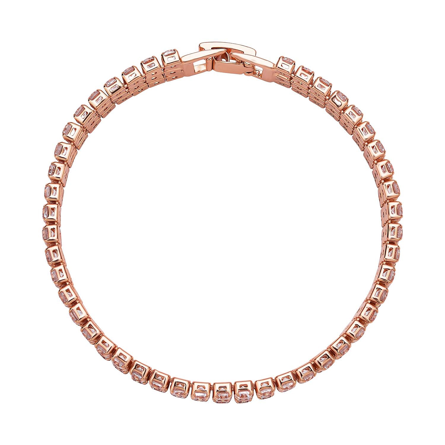 White Austrian Crystal Bracelet (Size - 7.5) in Rose Gold Tone