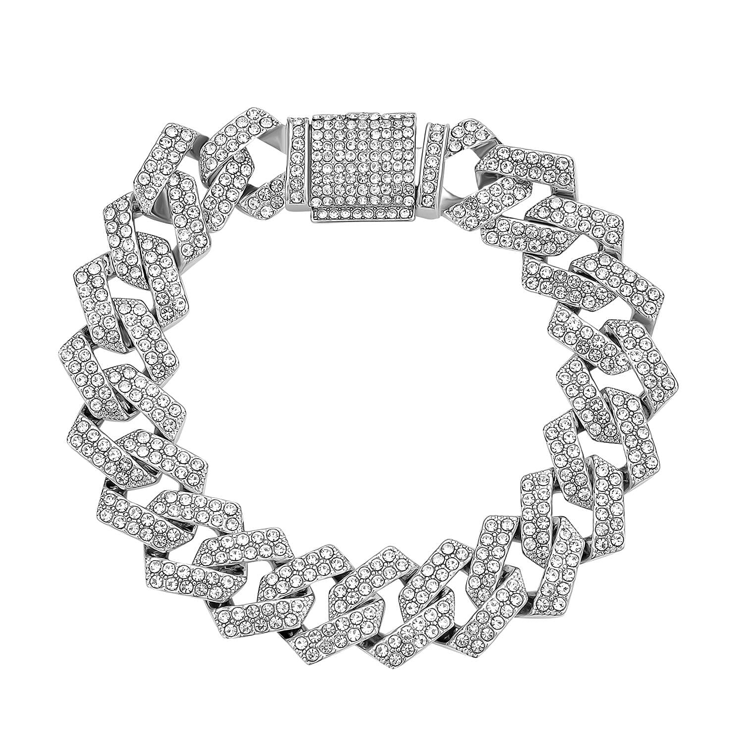 White Austrian Crystal Curb Chain Bracelet (Size - 7.5)
