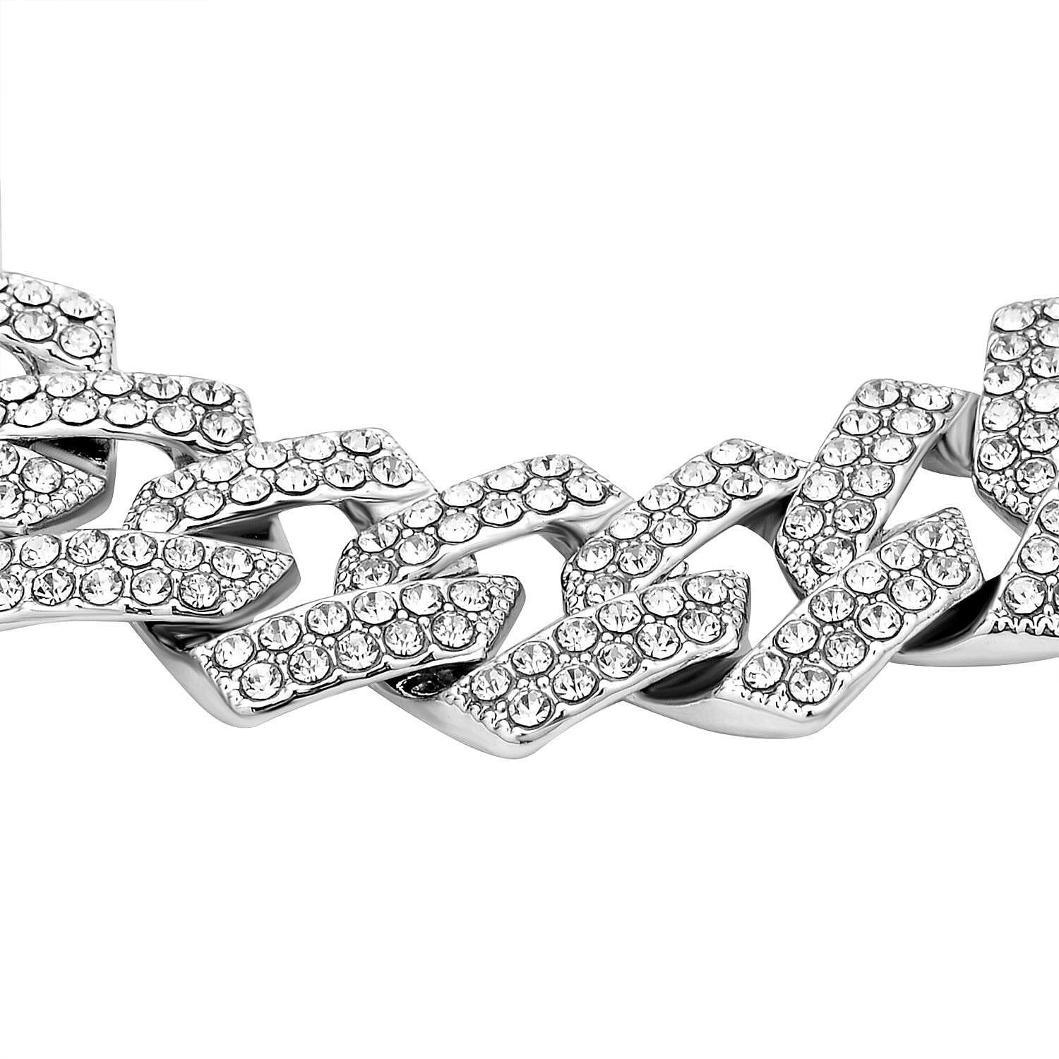 White Austrian Crystal Curb Chain Bracelet (Size - 7.5)
