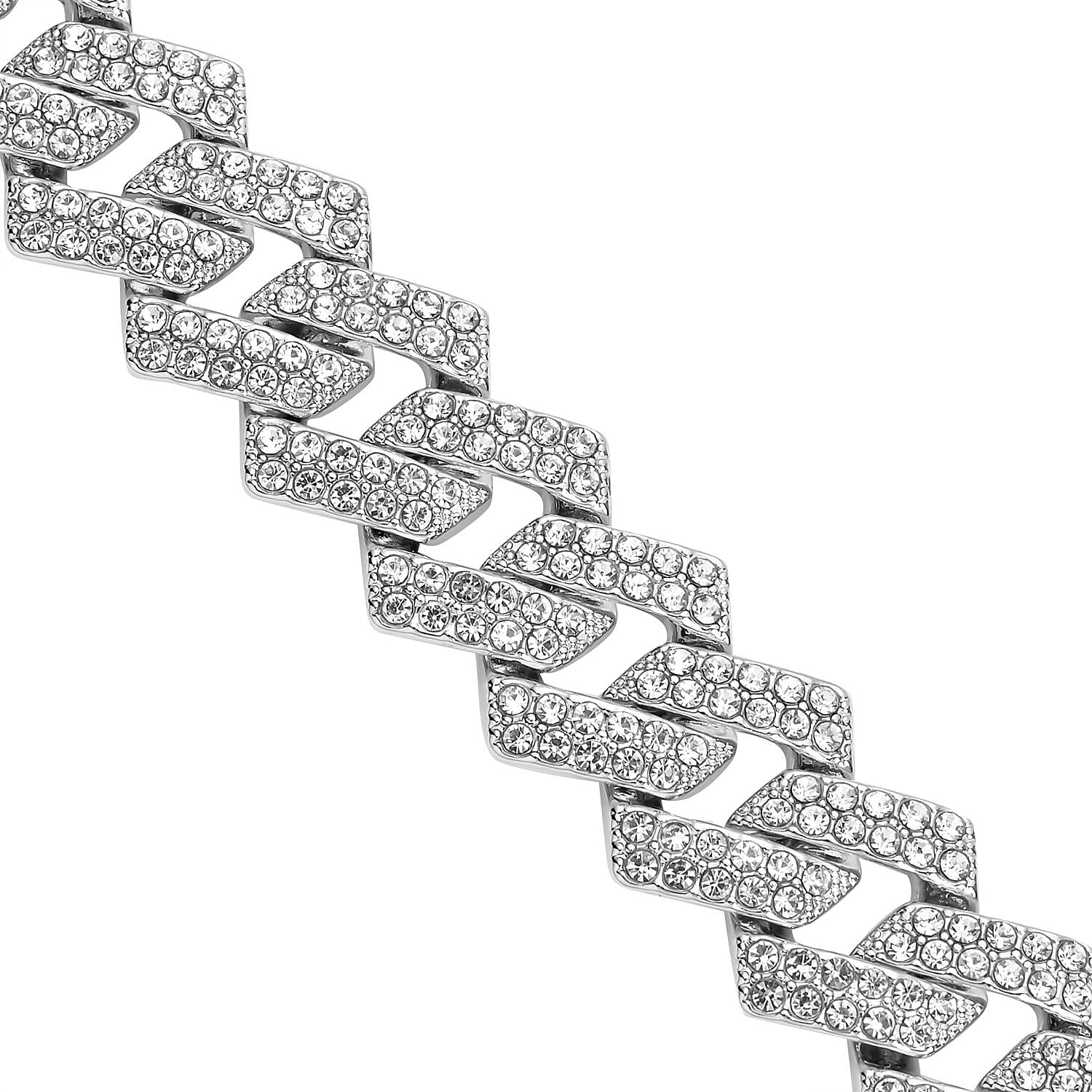 White Austrian Crystal Curb Chain Bracelet (Size - 7.5)