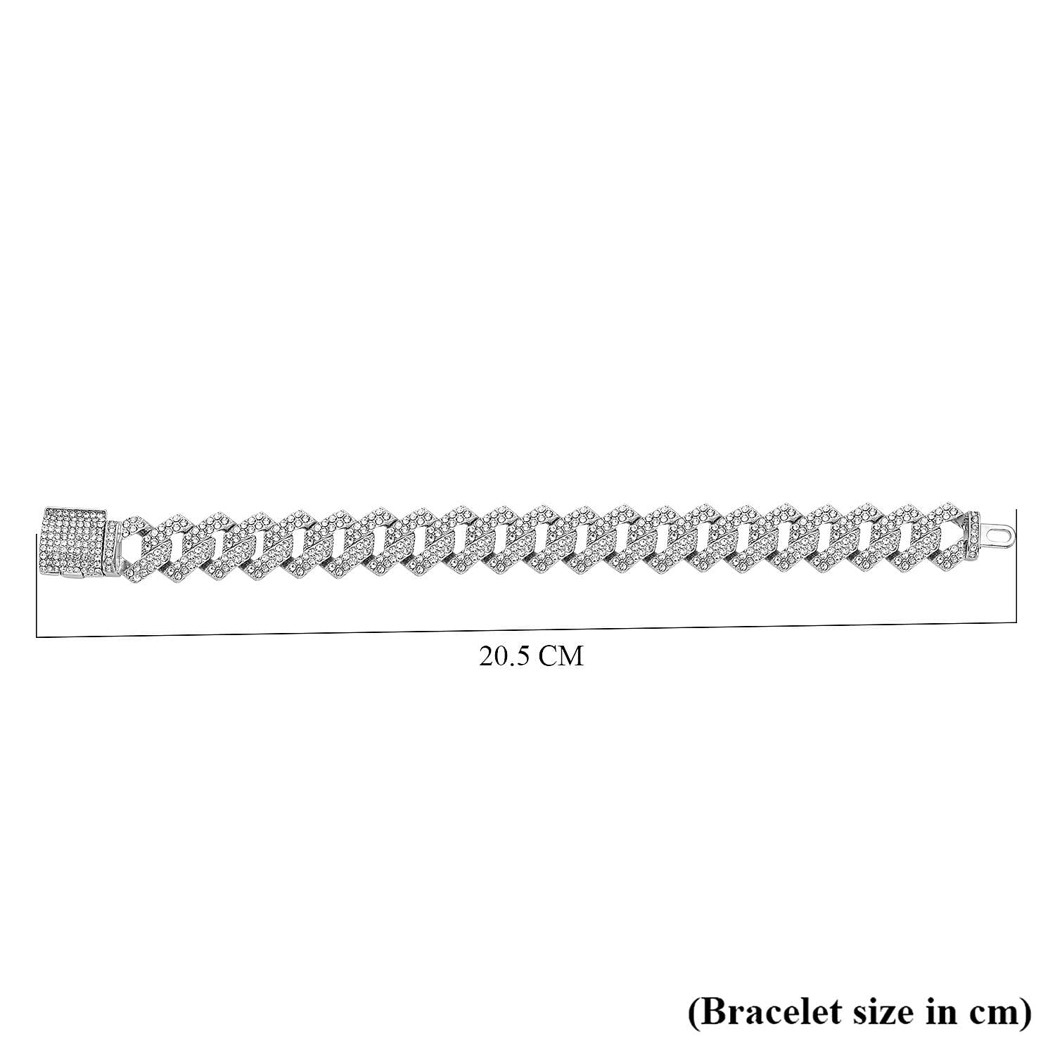 White Austrian Crystal Curb Chain Bracelet (Size - 7.5)