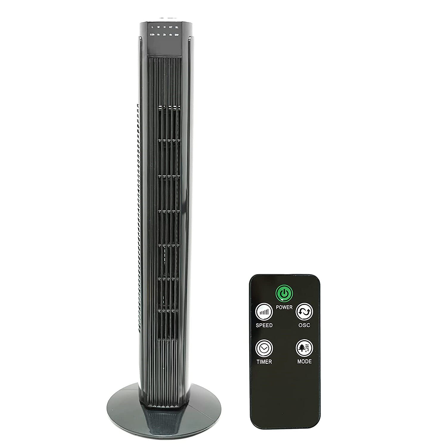 Bladeless Oscillating Tower Fan with Timer and Remote - Black