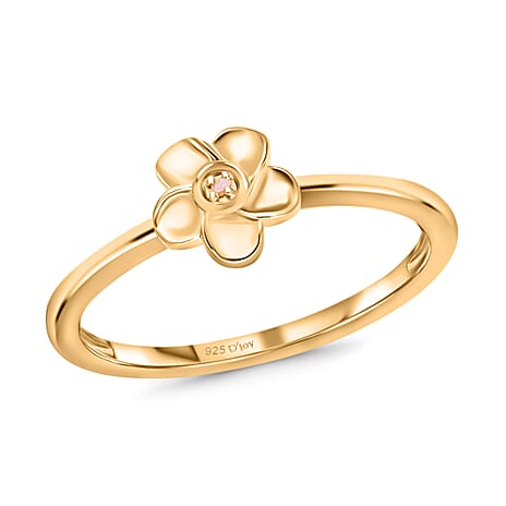 White Diamond Floral Ring in 18K Vermeil Yellow Gold Plated Sterling Silver