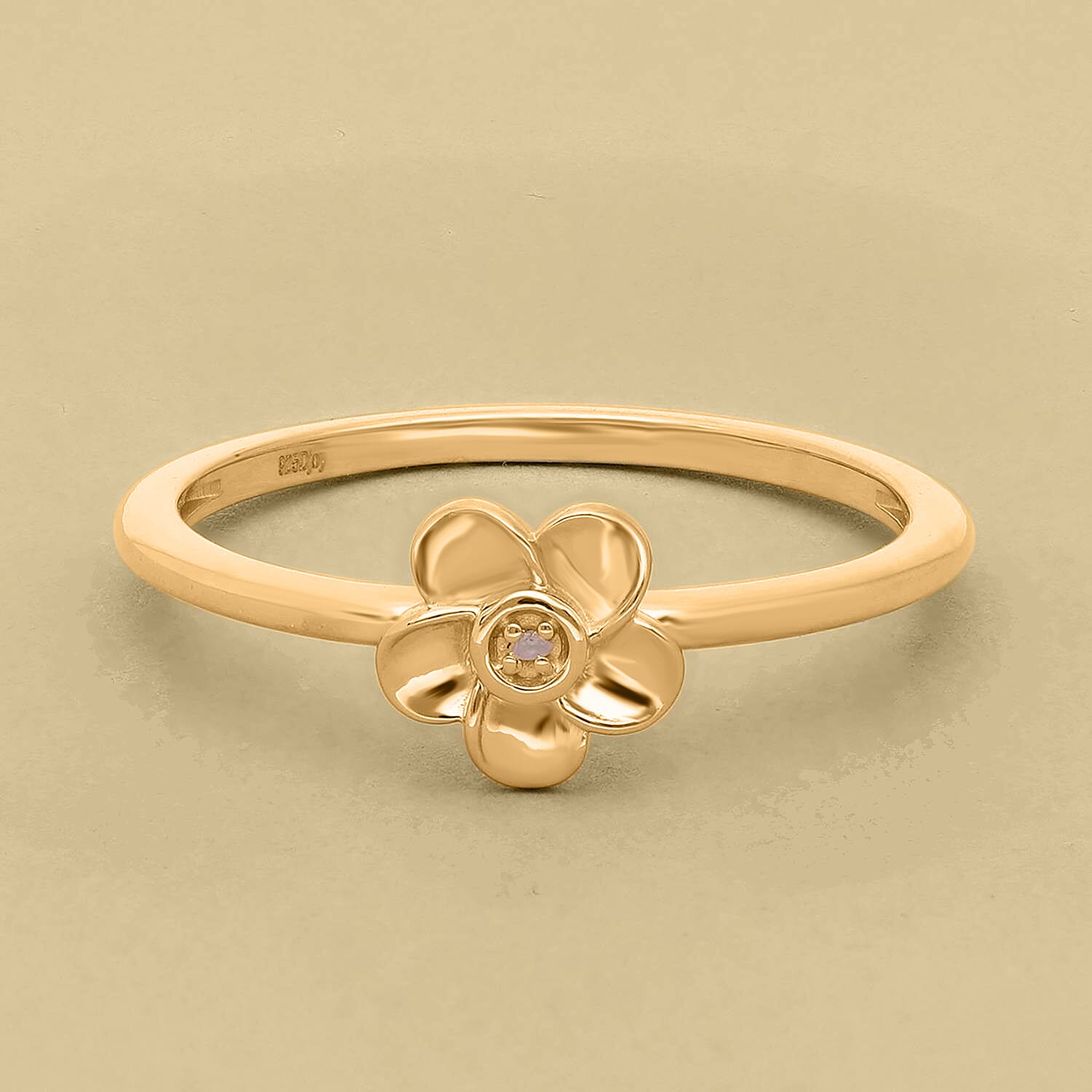White Diamond Floral Ring in 18K Vermeil Yellow Gold Plated Sterling Silver