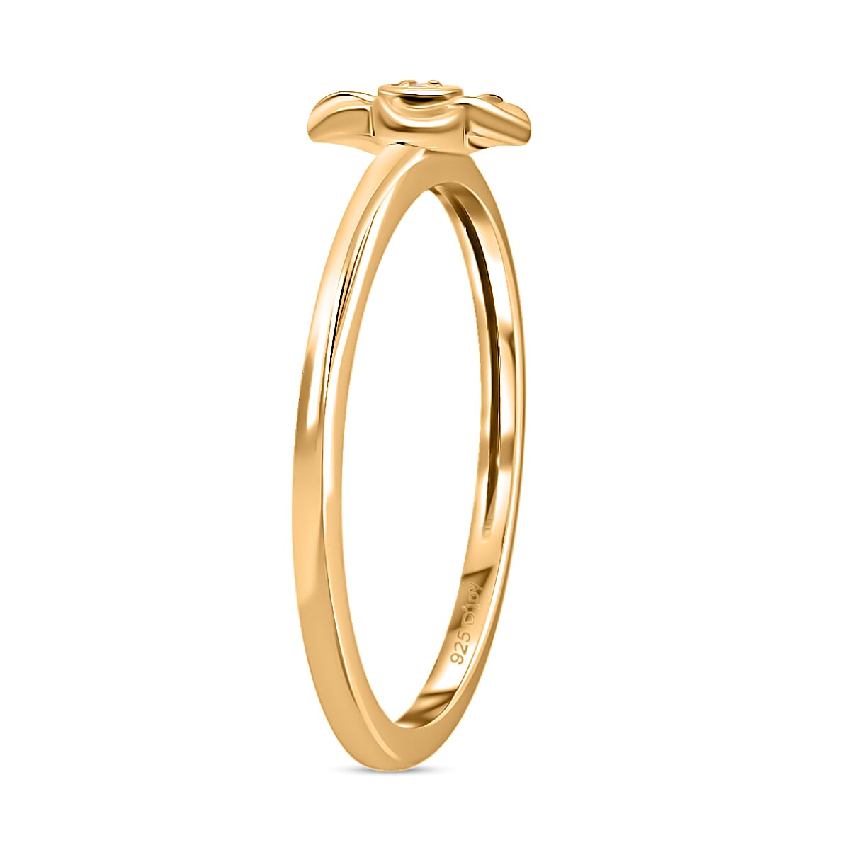White Diamond Floral Ring in 18K Vermeil Yellow Gold Plated Sterling Silver