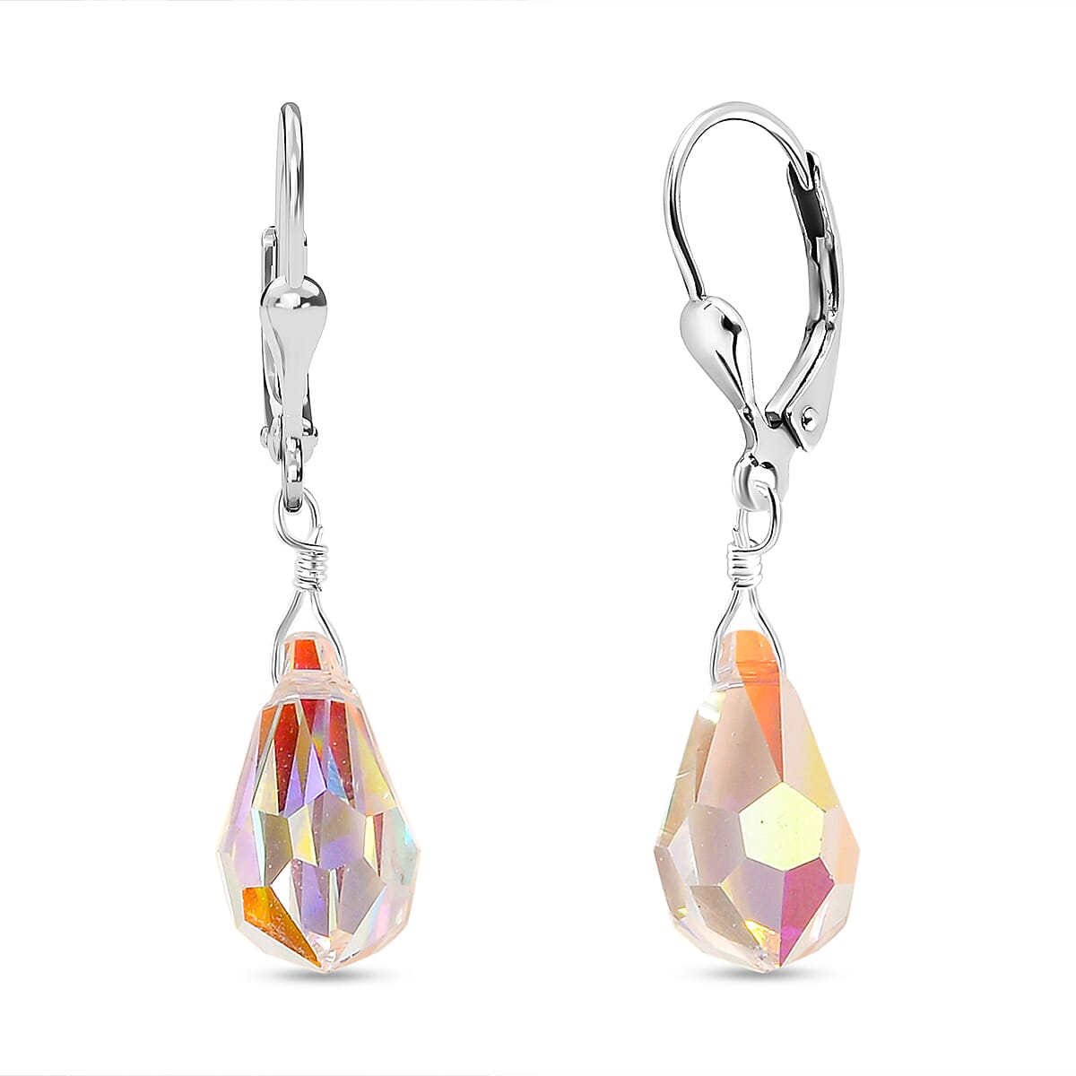 AB Crystal Earrings (with Lever Back) in Sterling Silver