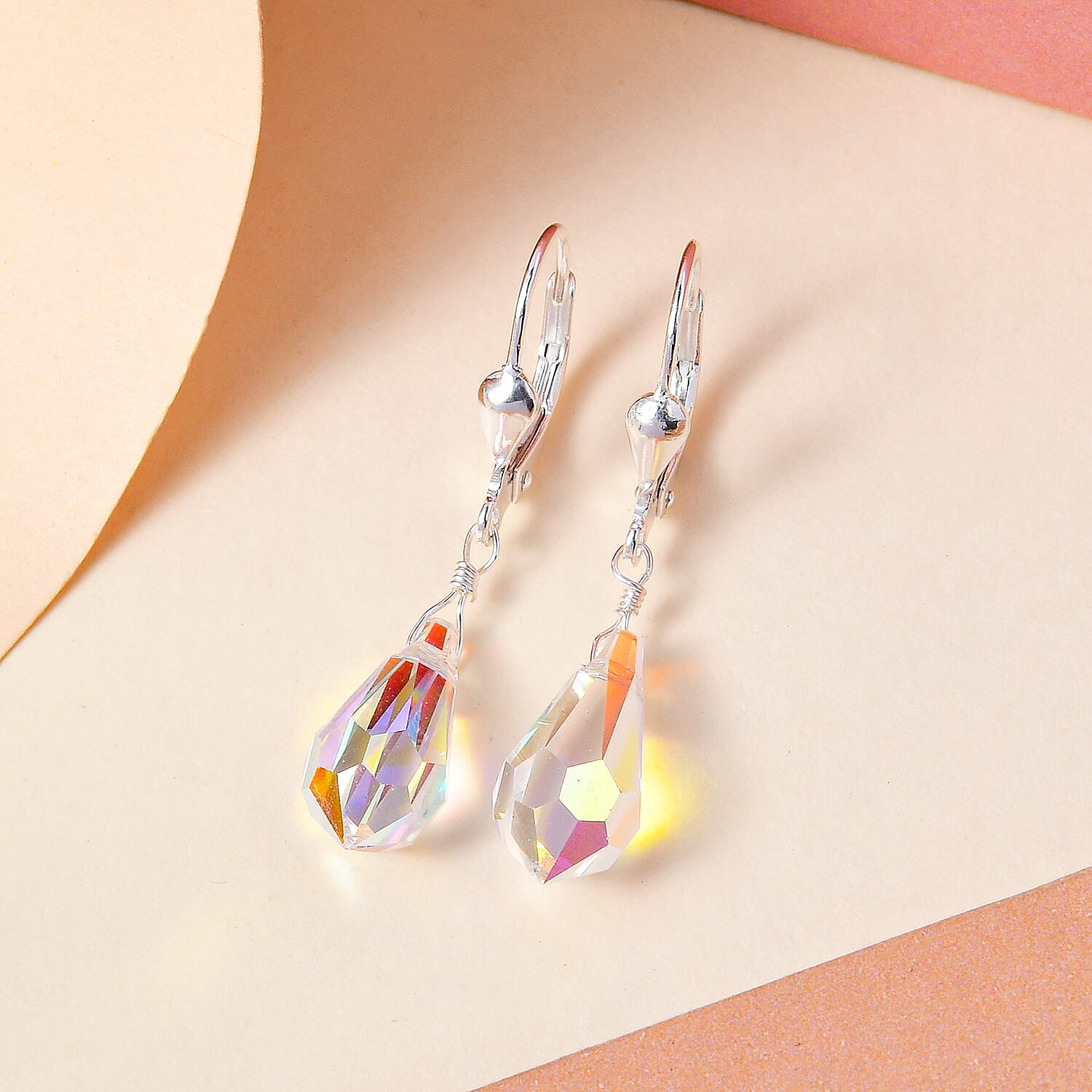 AB Crystal Earrings (with Lever Back) in Sterling Silver