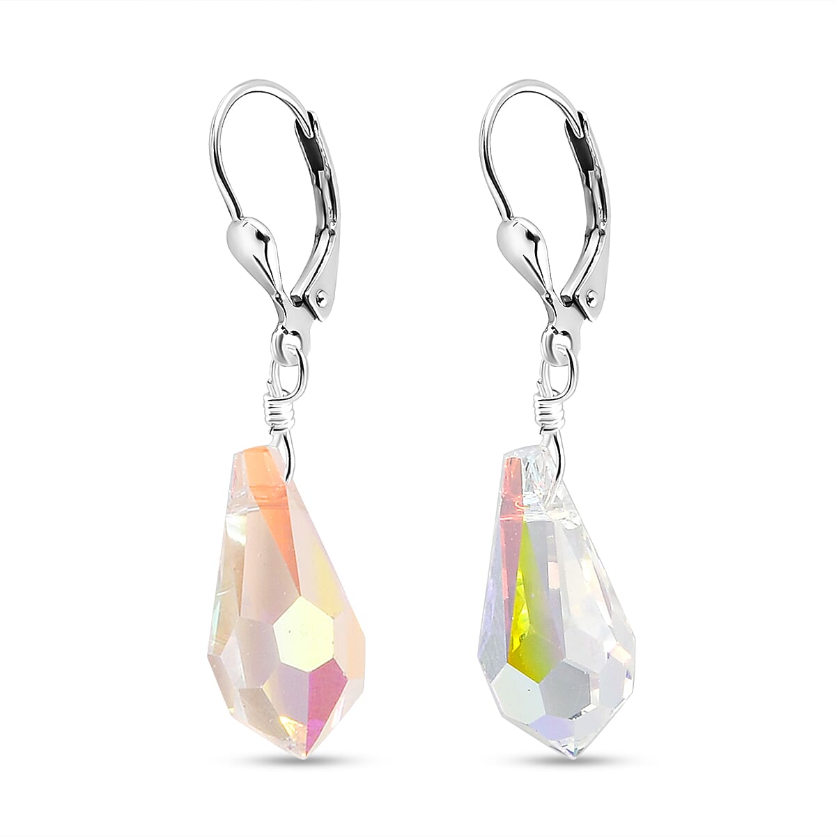 AB Crystal Earrings (with Lever Back) in Sterling Silver