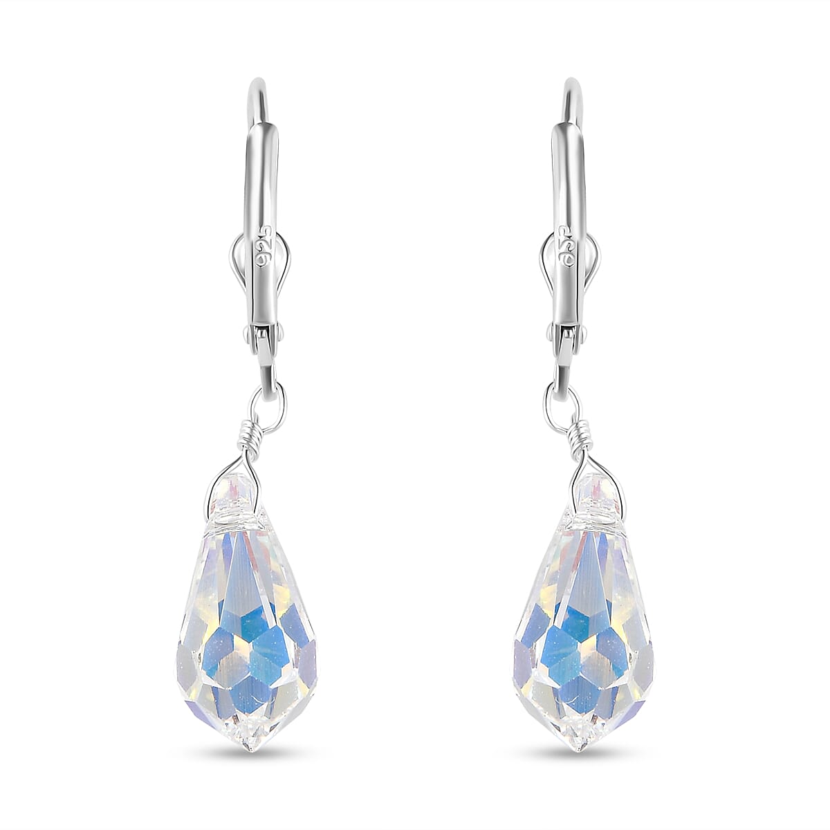 AB Crystal Earrings (with Lever Back) in Sterling Silver