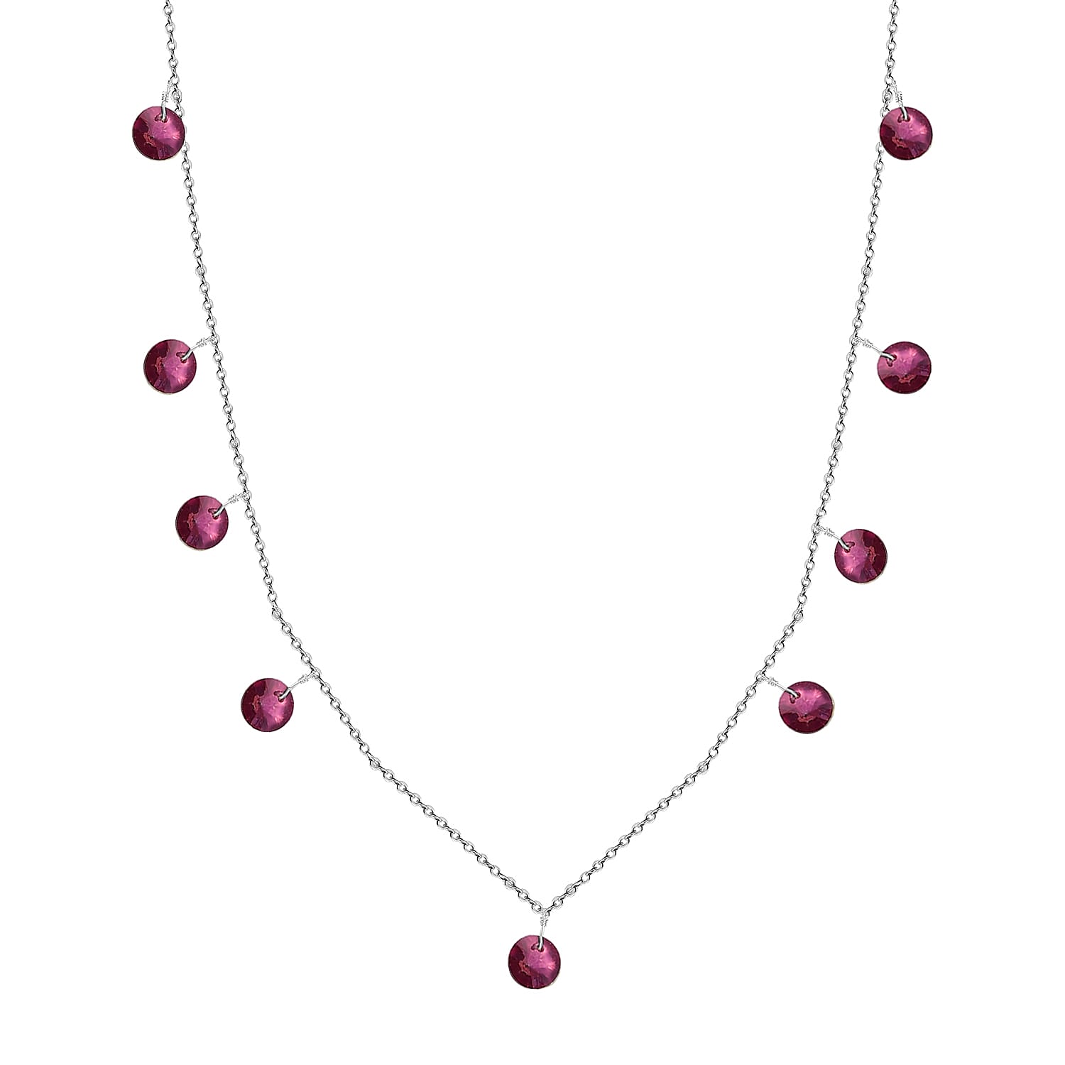 Antique Pink Crystal Necklace (Size - 20) with Lobster Clasp in Sterling Silver