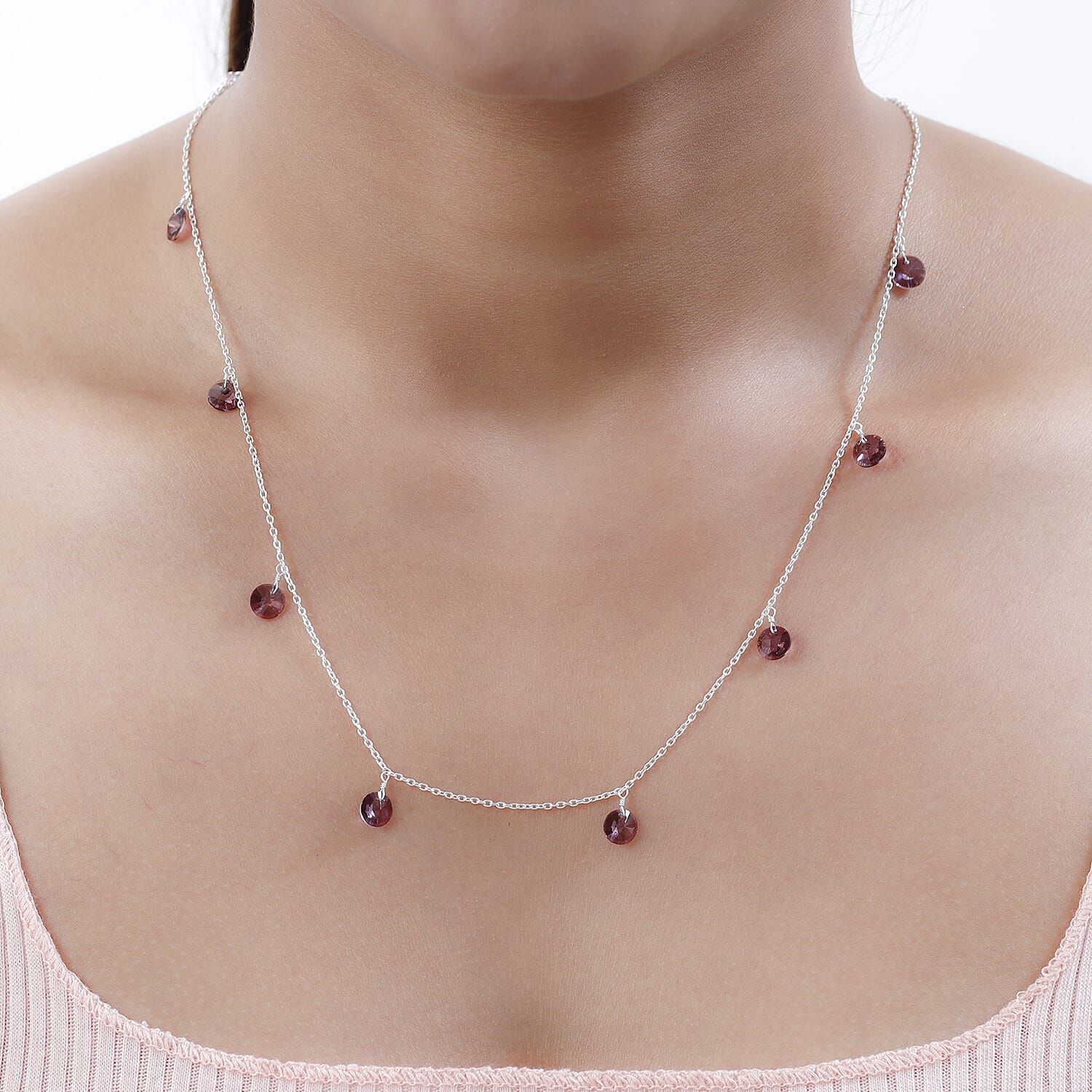 Antique Pink Crystal Necklace (Size - 20) with Lobster Clasp in Sterling Silver