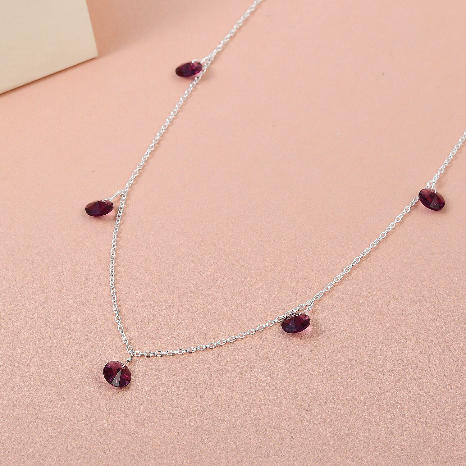 Antique Pink Crystal Necklace (Size - 20) with Lobster Clasp in Sterling Silver