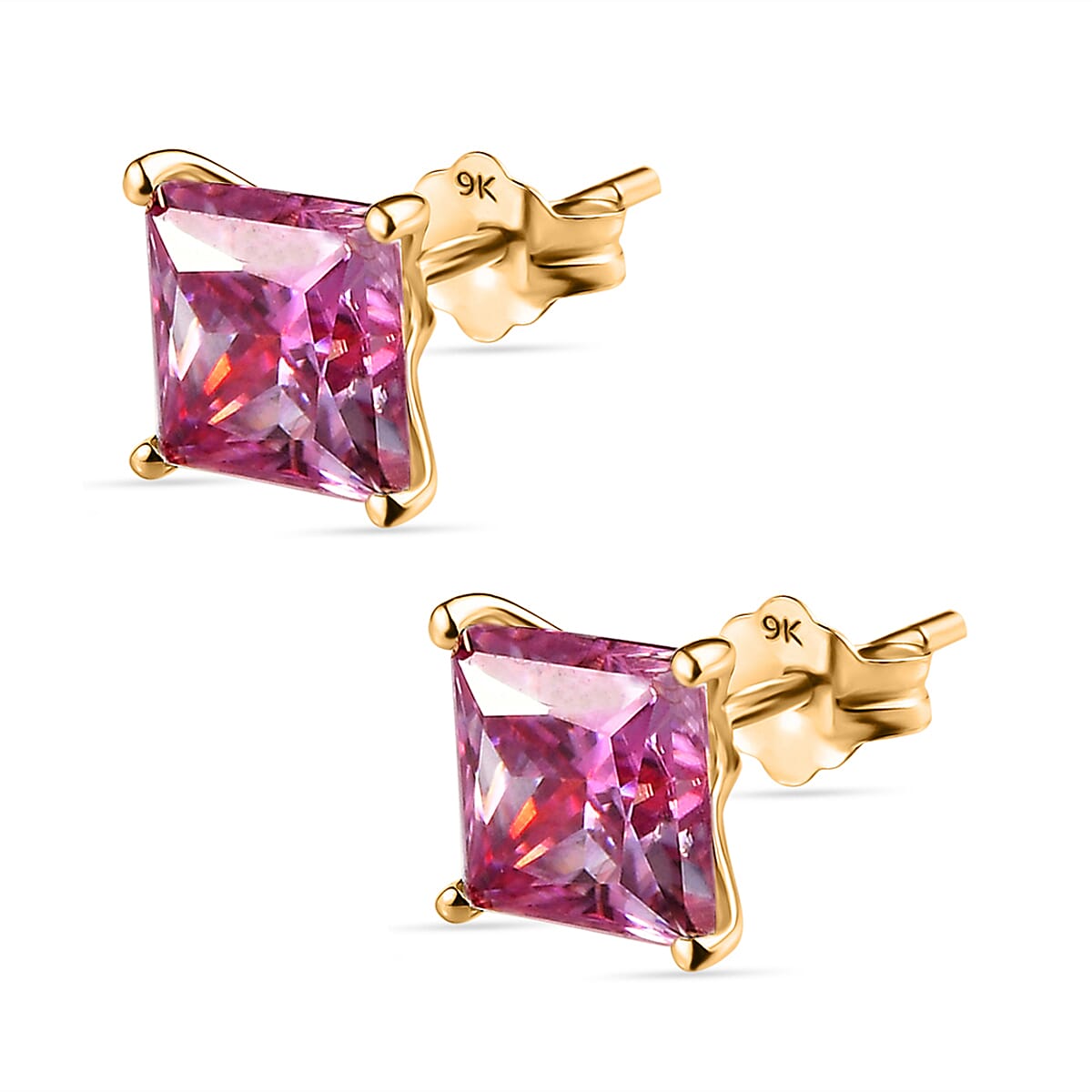 9K Yellow Gold AA Pink Moissanite Solitaire Stud Push Post Earring (With Push Back) 2.28 ct