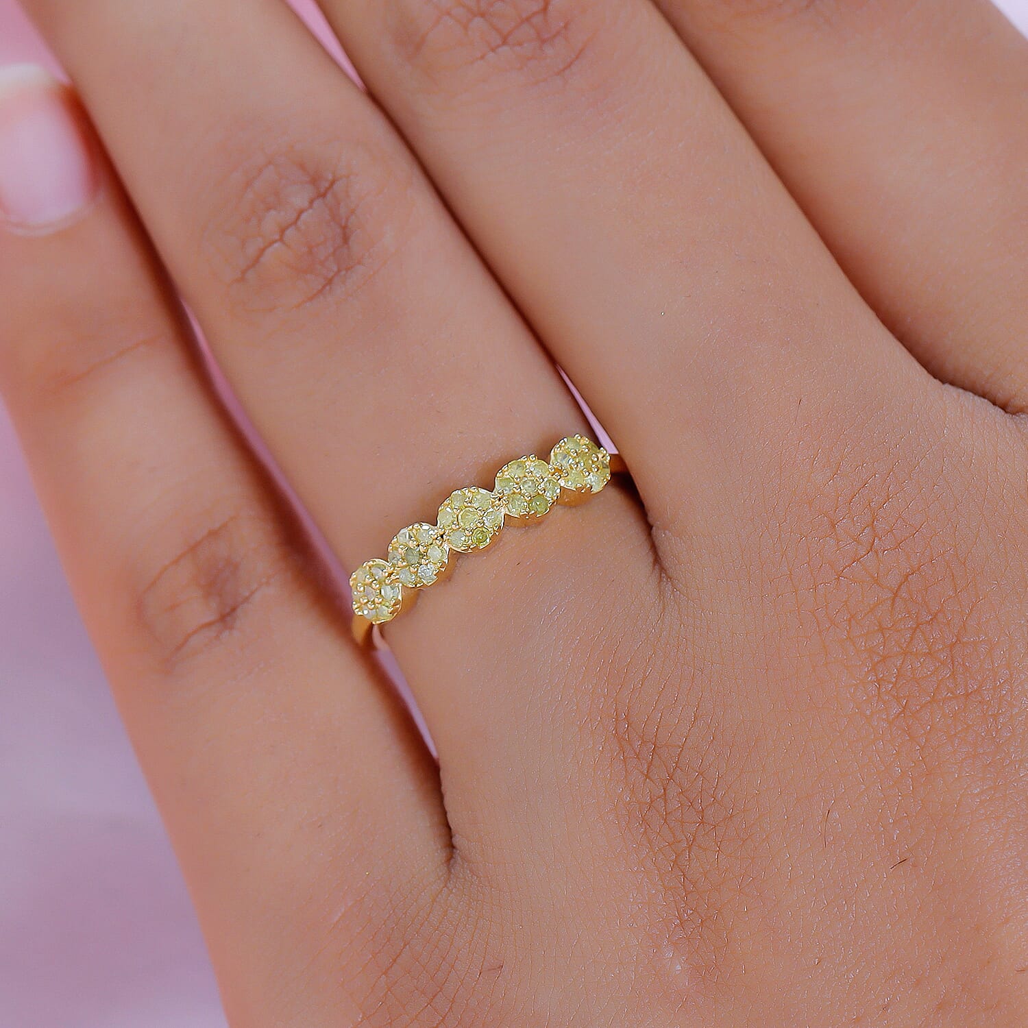 Natural Yellow Diamond Ring in Yellow Gold Vermeil Plated Sterling Silver 0.25 Ct.