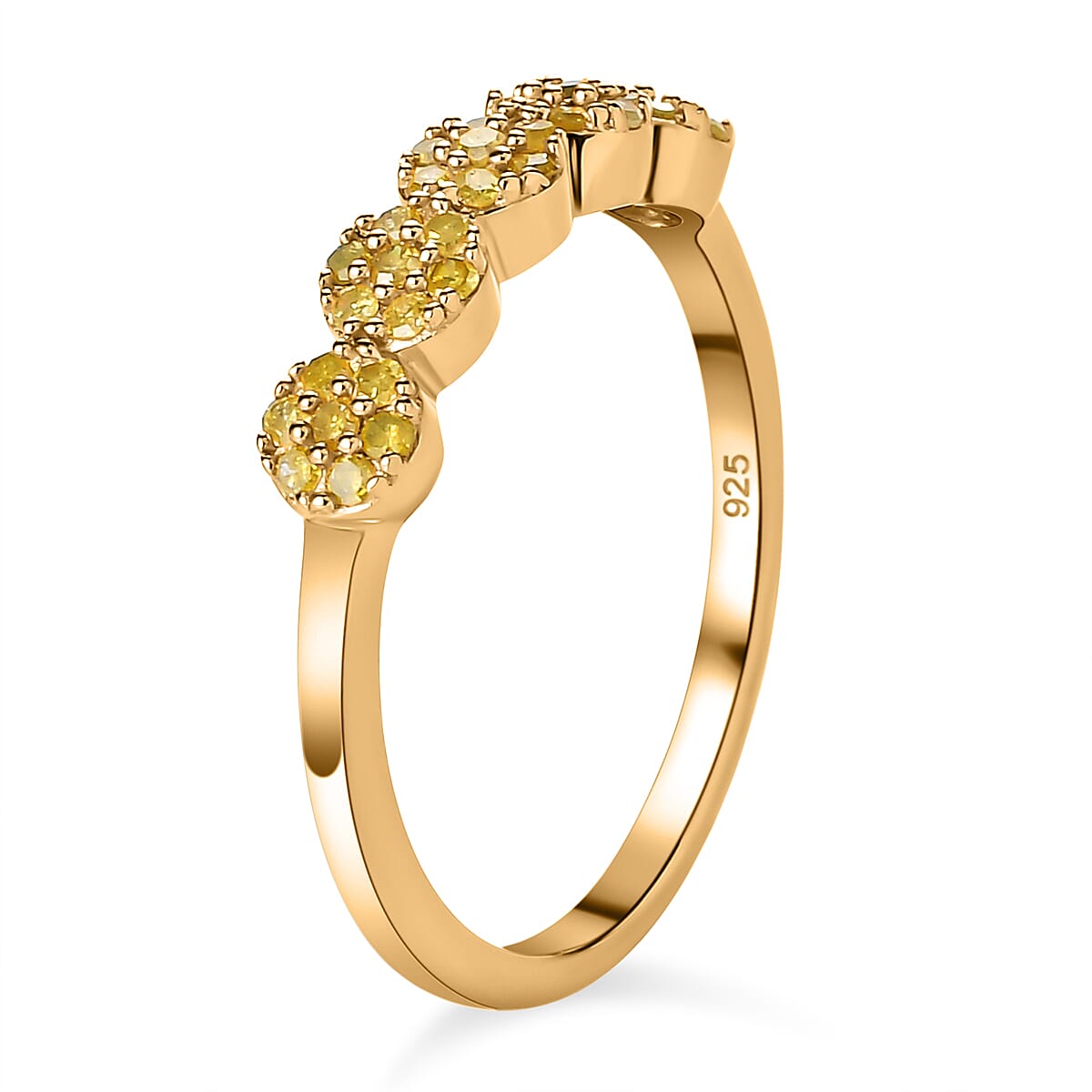 Natural Yellow Diamond Ring in Yellow Gold Vermeil Plated Sterling Silver 0.25 Ct.