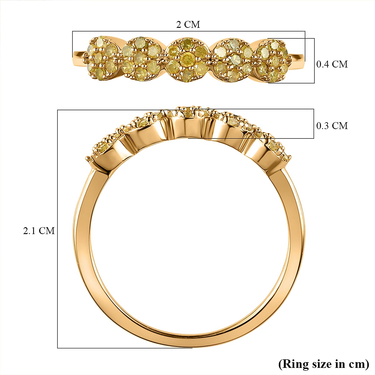 Natural Yellow Diamond Ring in Yellow Gold Vermeil Plated Sterling Silver 0.25 Ct.