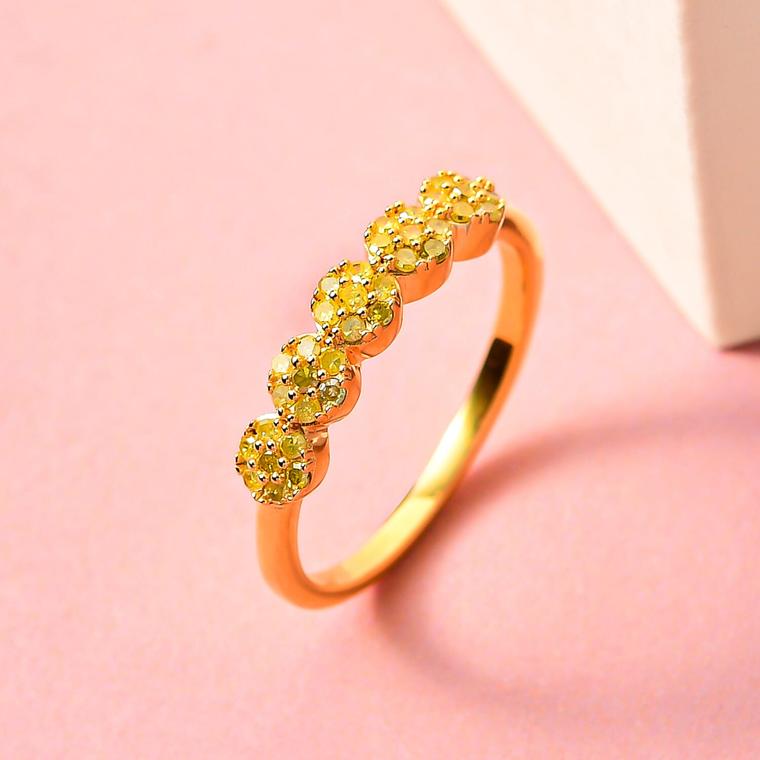 Natural Yellow Diamond Ring in Yellow Gold Vermeil Plated Sterling Silver 0.25 Ct.