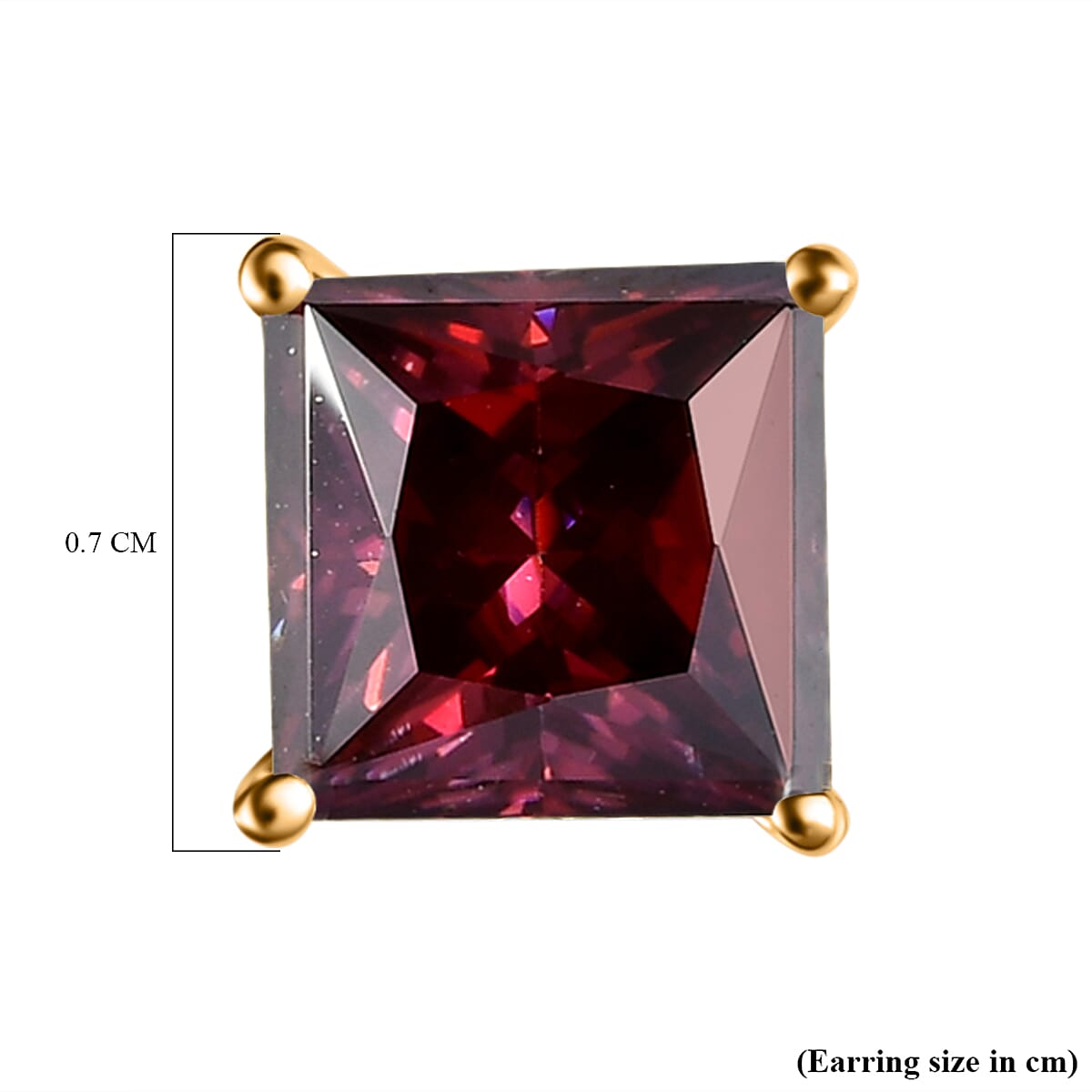 9K Yellow Gold Red Moissanite (Princess Cut) Stud Earrings (with Push Back) 2.29 Ct.