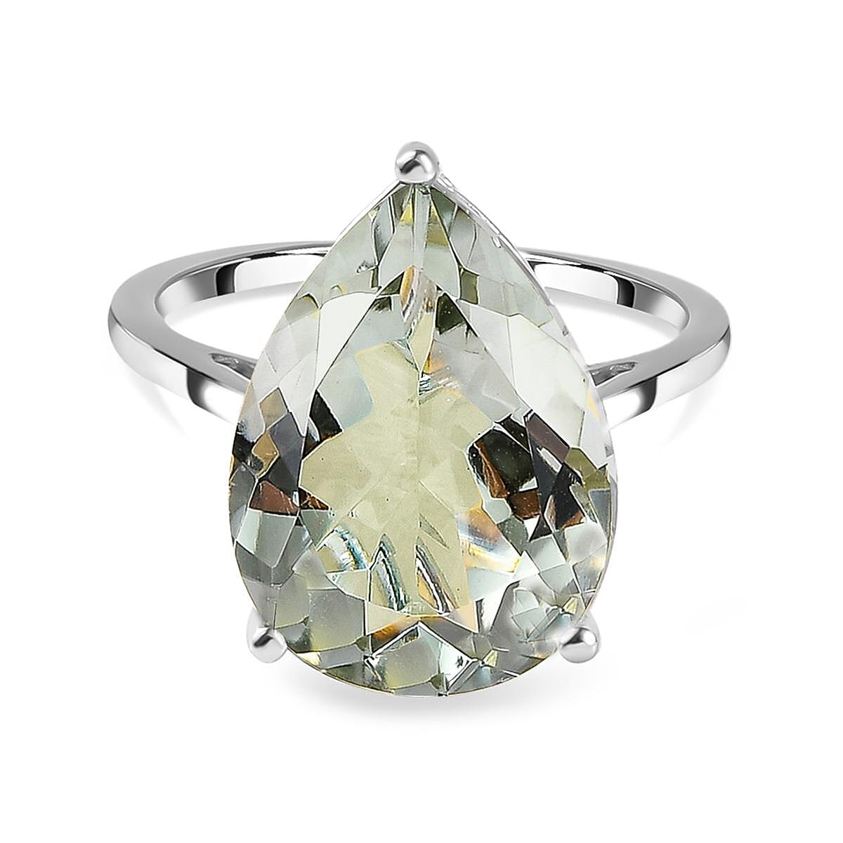 Green Amethyst Solitaire Ring in Platinum Overlay Sterling Silver 8.18 Ct.