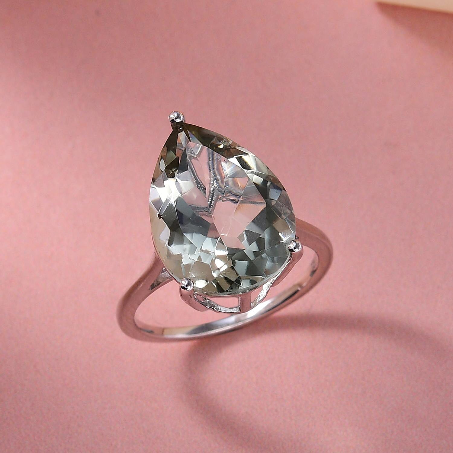 Green Amethyst Solitaire Ring in Platinum Overlay Sterling Silver 8.18 Ct.