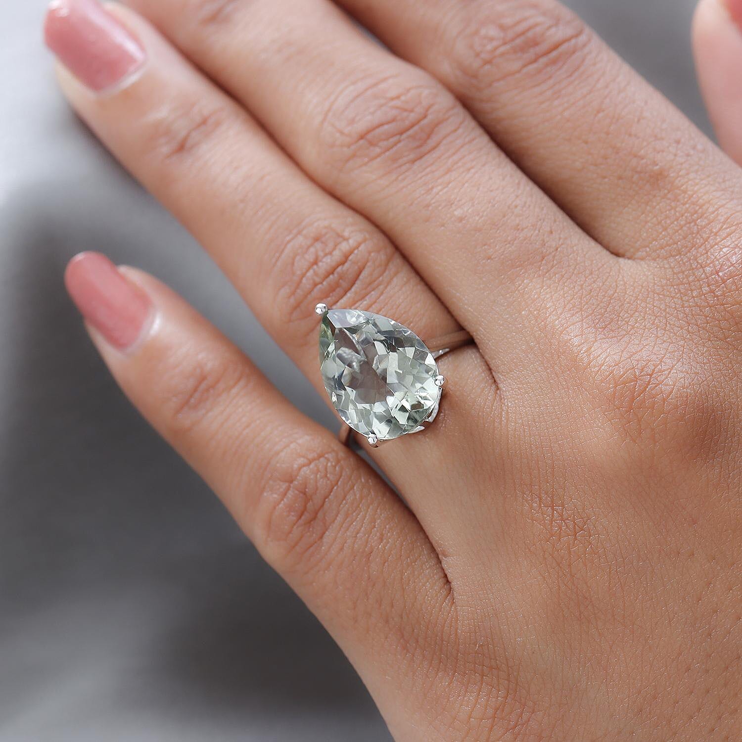 Green Amethyst Solitaire Ring in Platinum Overlay Sterling Silver 8.18 Ct.