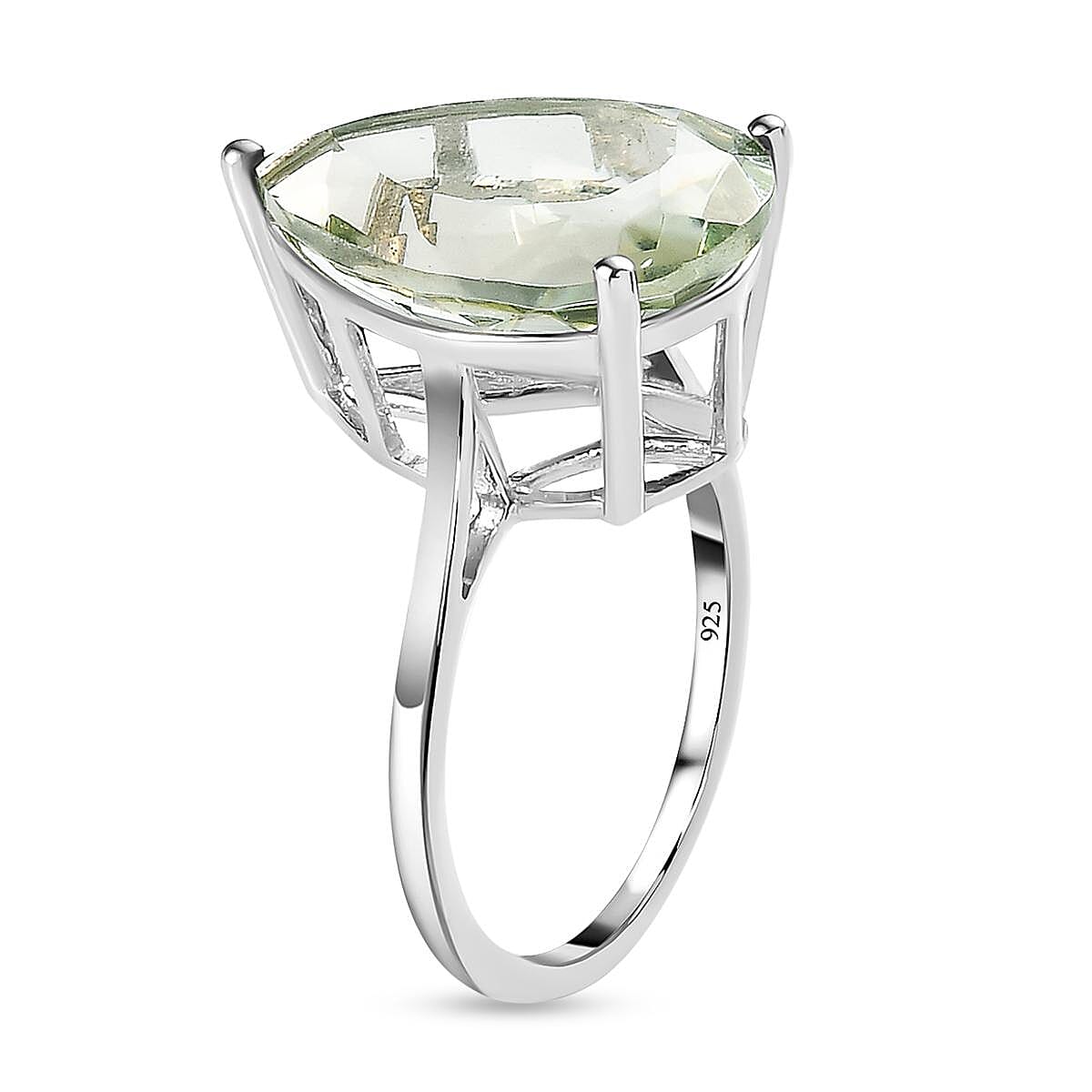 Green Amethyst Solitaire Ring in Platinum Overlay Sterling Silver 8.18 Ct.