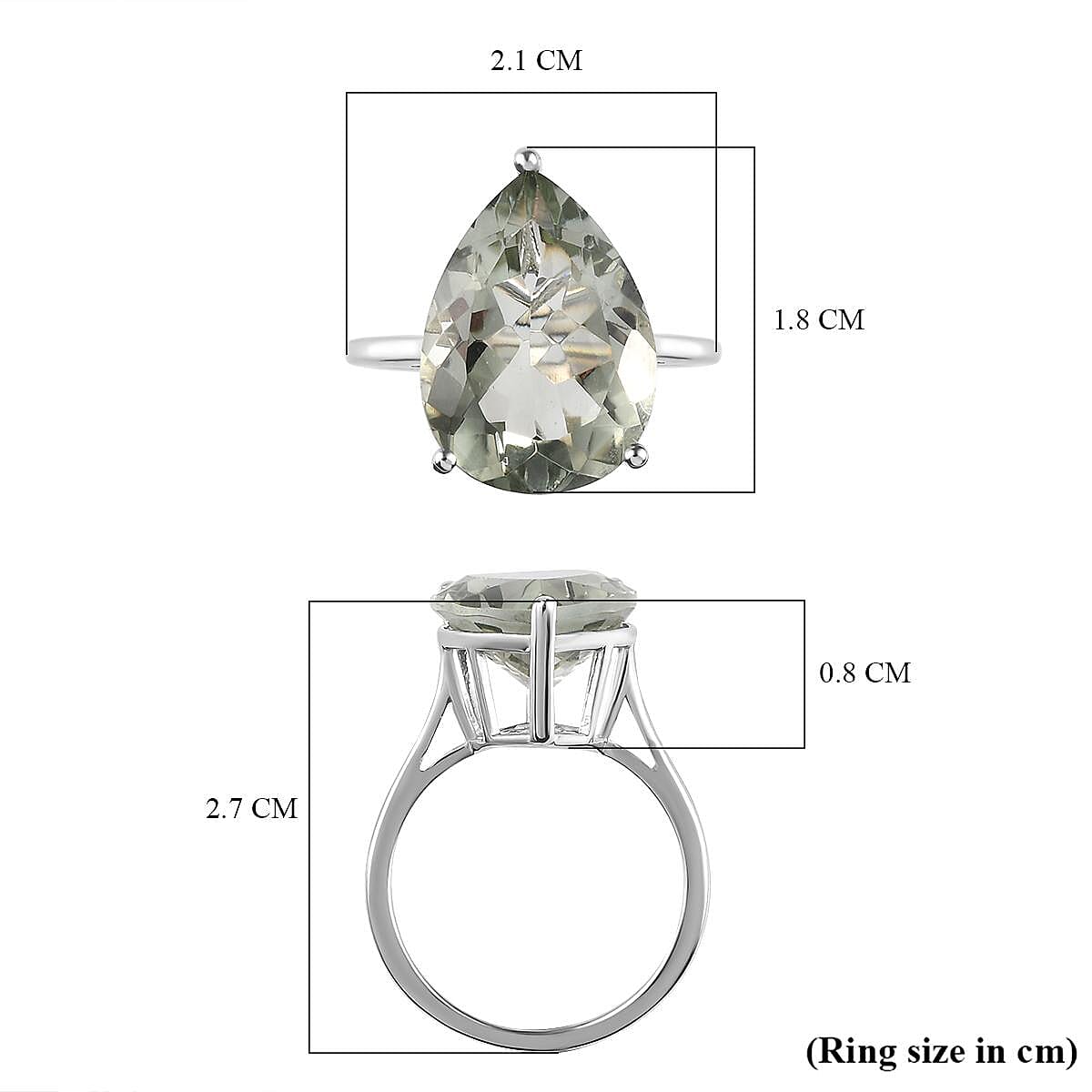 Green Amethyst Solitaire Ring in Platinum Overlay Sterling Silver 8.18 Ct.