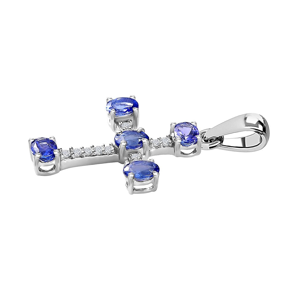 9K White Gold Tanzanite and Moissanite Cross Pendant 1.00 Ct.